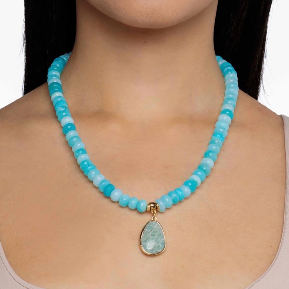 Mayamar luxurious Blue Opal Beaded Necklace with Gold‎ Accents